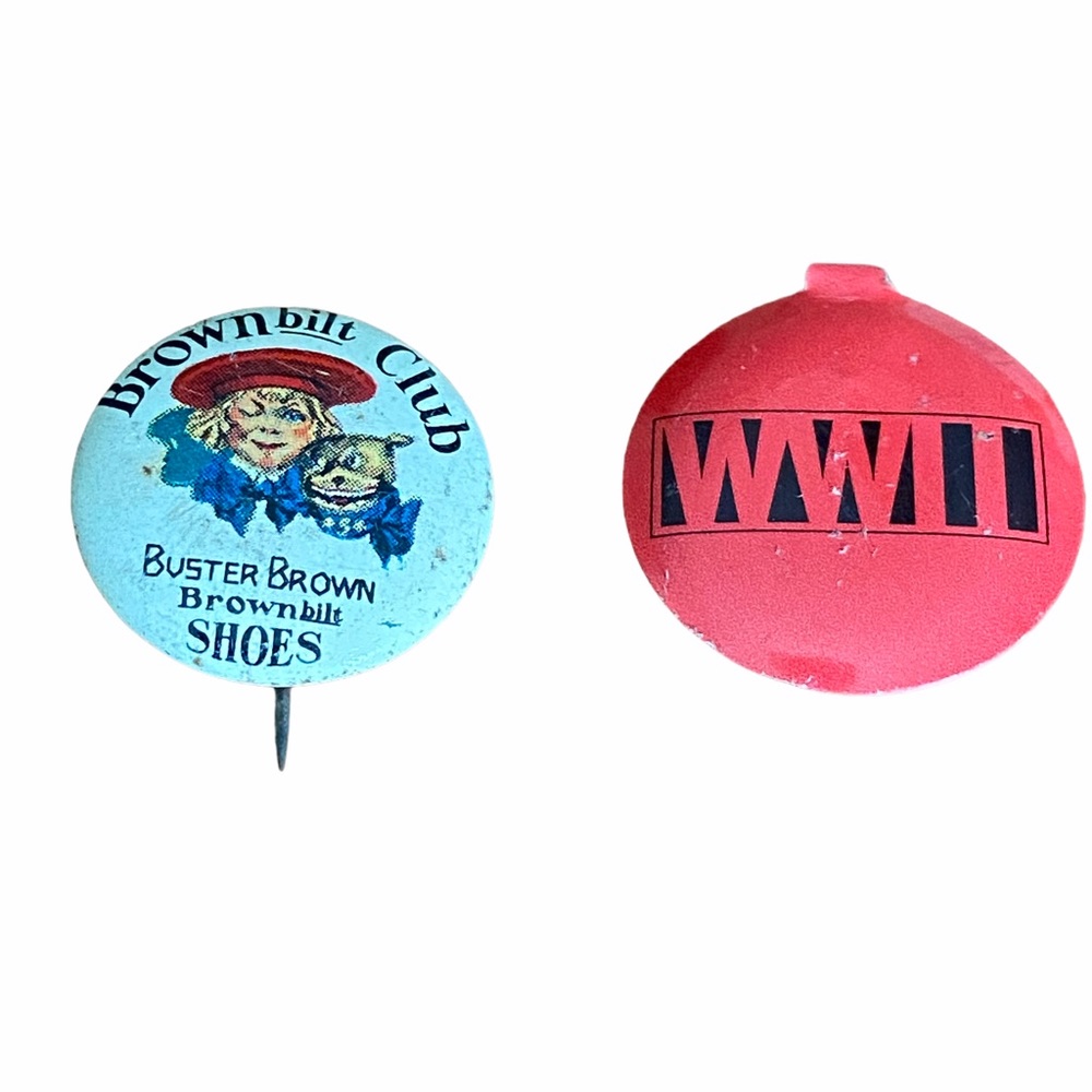 Vintage Buster Brown and WW2 Lapel Pins